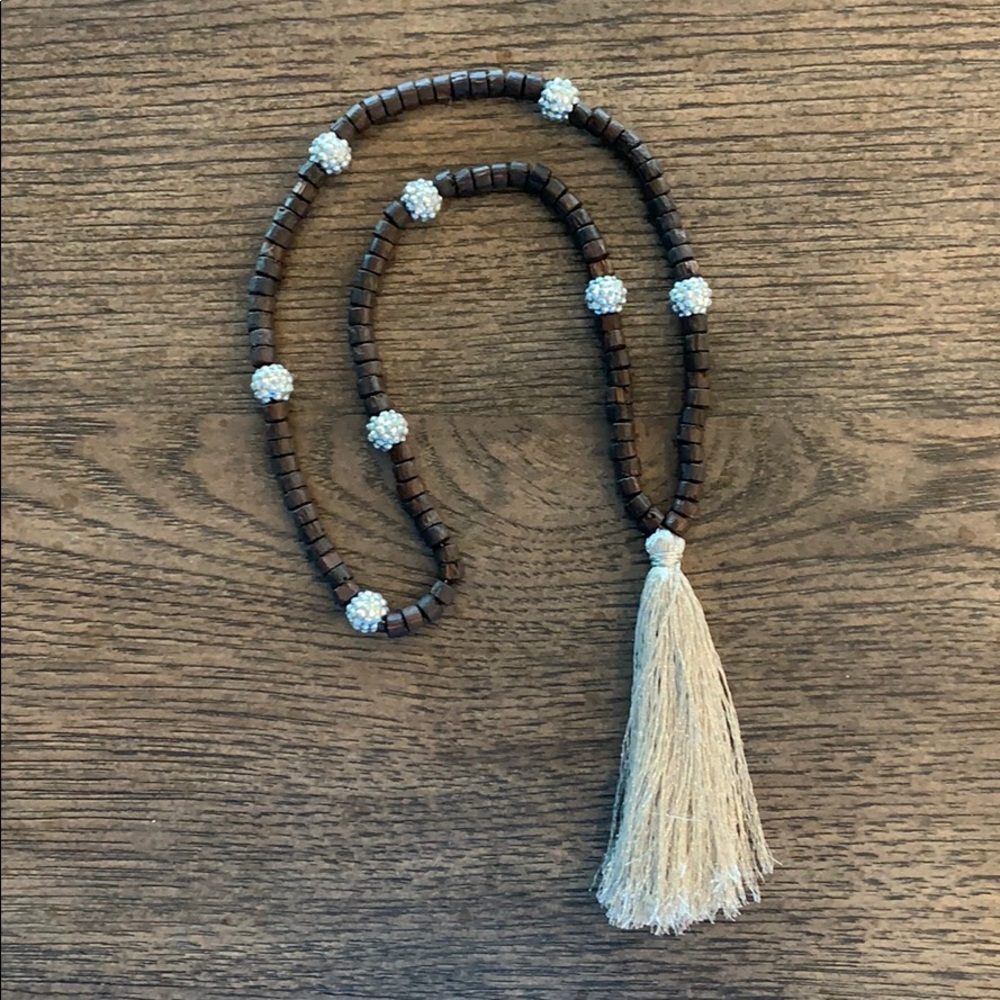 Boho Glam Necklace with Metallic Silver Tassel